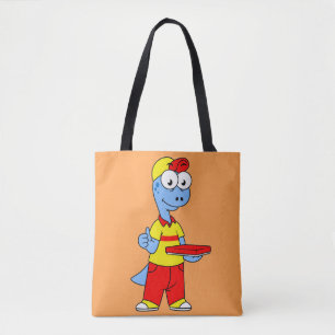 Illustration Of A Brontosaurus Delivery Person. Tote Bag