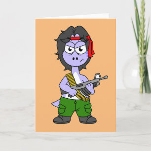 Illustration Of A Brontosaurus Dressed As Rambo. Card