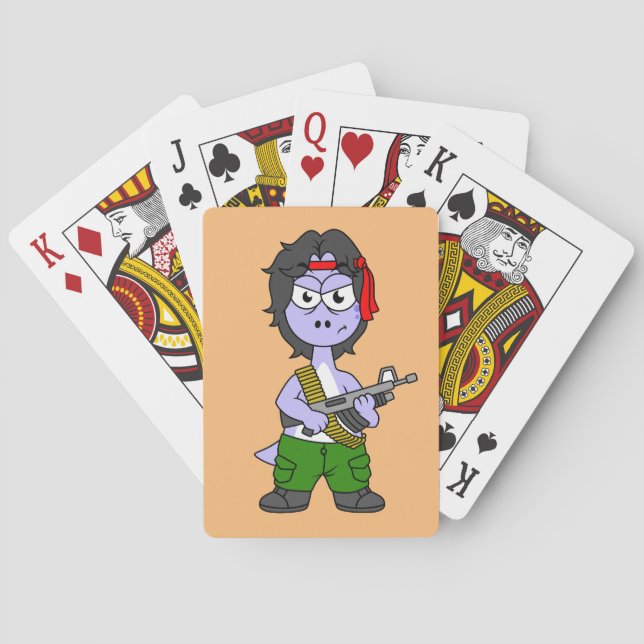 Illustration Of A Brontosaurus Dressed As Rambo. Playing Cards (Back)