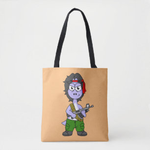 Illustration Of A Brontosaurus Dressed As Rambo. Tote Bag