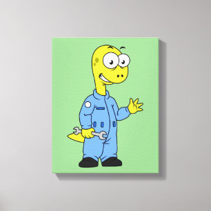 Illustration Of A Brontosaurus Mechanic. Canvas Print