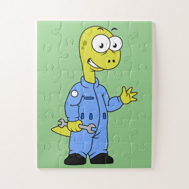 Illustration Of A Brontosaurus Mechanic. Jigsaw Puzzle (Vertical)