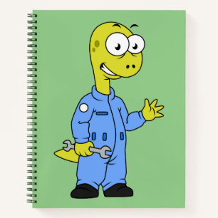 Illustration Of A Brontosaurus Mechanic. Notebook