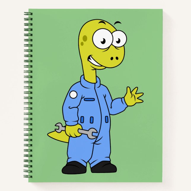 Illustration Of A Brontosaurus Mechanic. Notebook (Front)