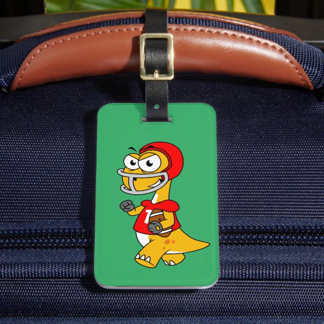 Illustration Of A Brontosaurus Playing Football. Luggage Tag (Front Insitu 2)