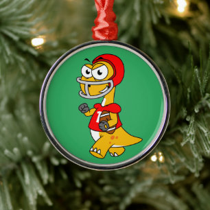 Illustration Of A Brontosaurus Playing Football. Metal Ornament