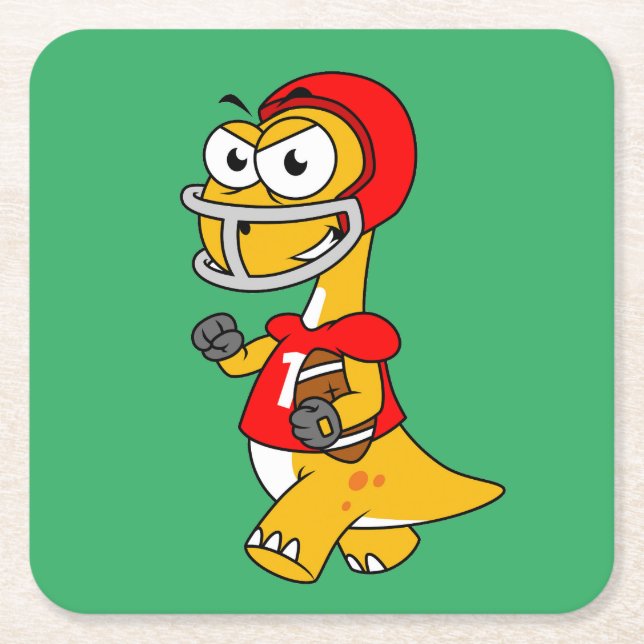 Illustration Of A Brontosaurus Playing Football. Square Paper Coaster (Front)