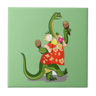 Illustration Of A Brontosaurus Playing Maracas. Ceramic Tile