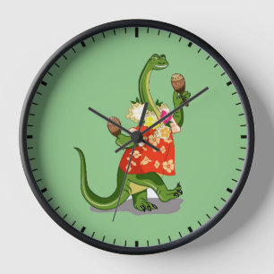 Illustration Of A Brontosaurus Playing Maracas. Clock