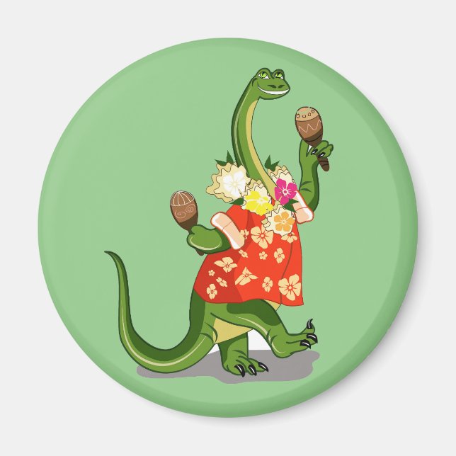 Illustration Of A Brontosaurus Playing Maracas. Magnet (Front)