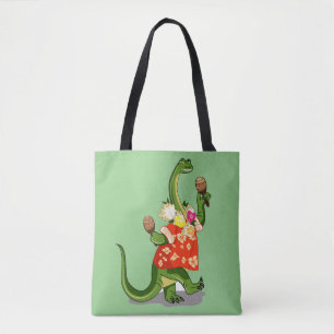 Illustration Of A Brontosaurus Playing Maracas. Tote Bag