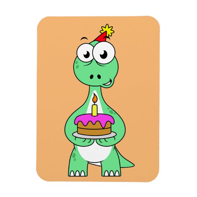 Illustration Of A Brontosaurus With Birthday Cake. Magnet (Vertical)