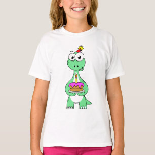 Illustration Of A Brontosaurus With Birthday Cake. T-Shirt