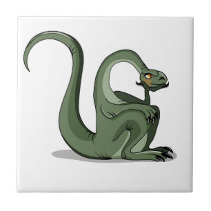 Illustration Of A Cartoon Brontosaurus Thinking. Ceramic Tile