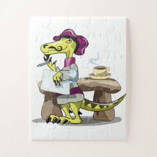 Illustration Of A Cartoon Raptor Poet Thinking. Jigsaw Puzzle