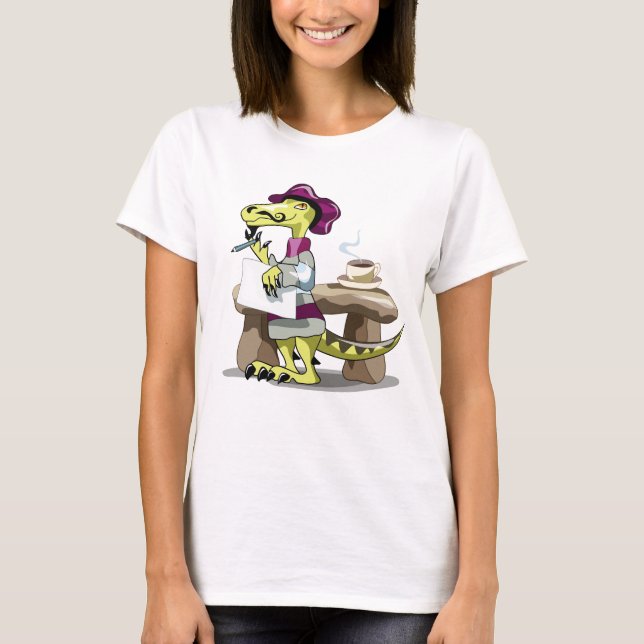 Illustration Of A Cartoon Raptor Poet Thinking. T-Shirt (Front)