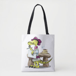 Illustration Of A Cartoon Raptor Poet Thinking. Tote Bag