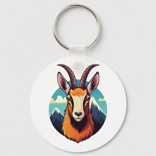Illustration of a chamois head key ring (Front)