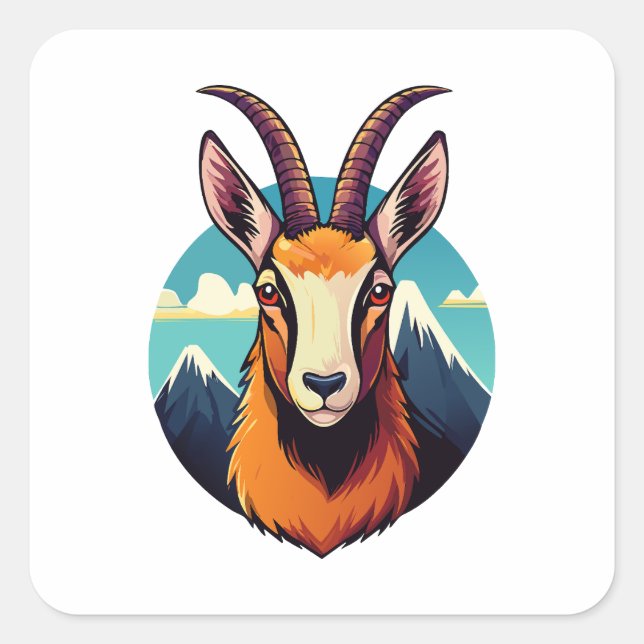 Illustration of a chamois head square sticker (Front)