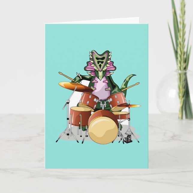 Illustration Of A Chasmosaurus Playing The Drums. Card (Front)