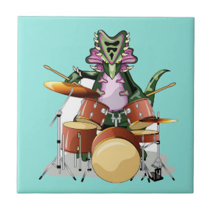 Illustration Of A Chasmosaurus Playing The Drums. Ceramic Tile