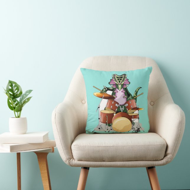 Illustration Of A Chasmosaurus Playing The Drums. Cushion (Chair)