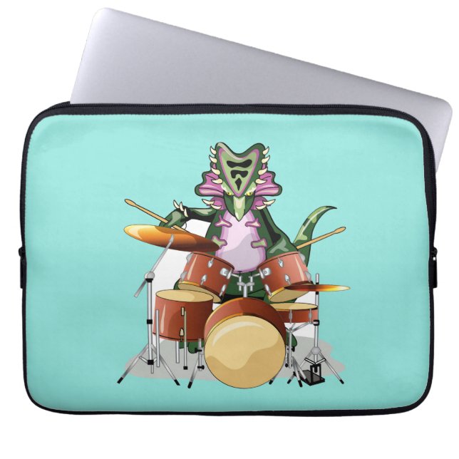 Illustration Of A Chasmosaurus Playing The Drums. Laptop Sleeve (Front)