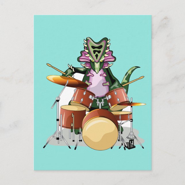 Illustration Of A Chasmosaurus Playing The Drums. Postcard (Front)