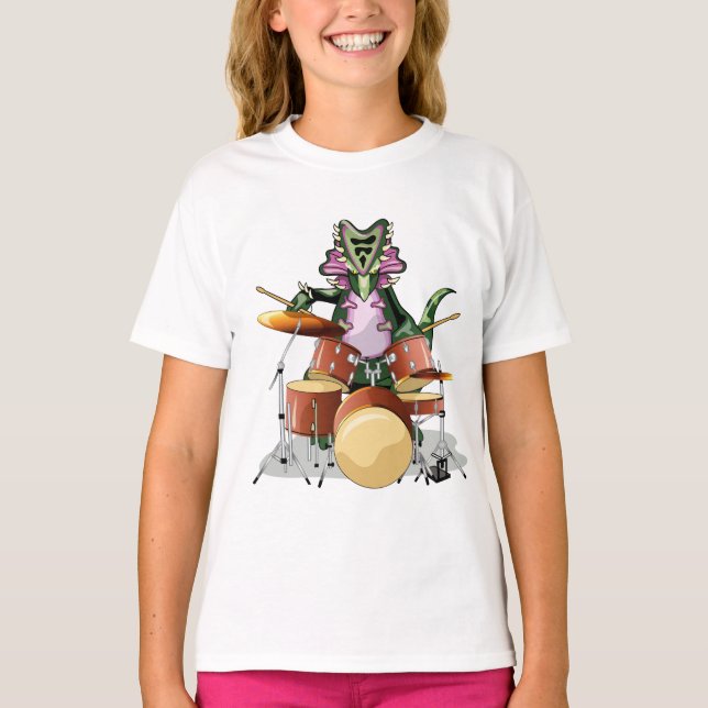 Illustration Of A Chasmosaurus Playing The Drums. T-Shirt (Front)