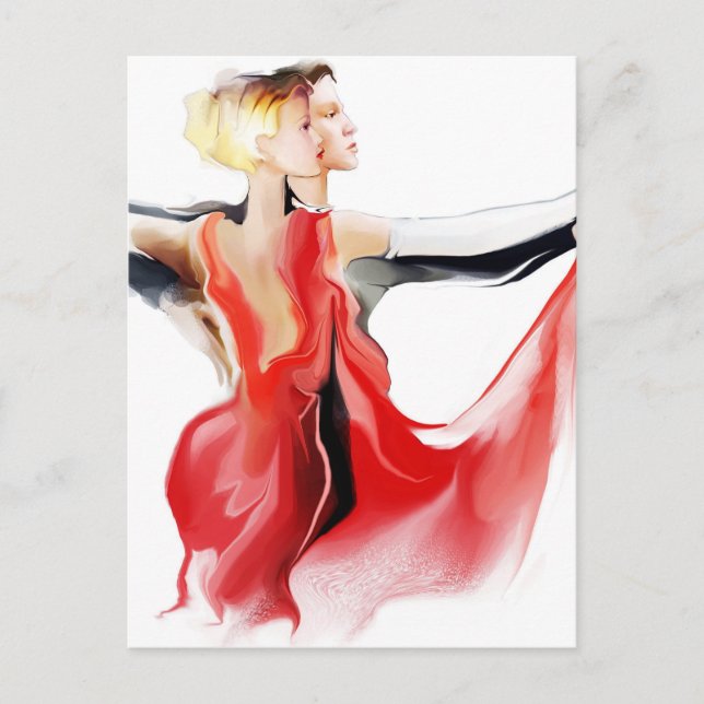 Illustration of a couple dancing tango postcard (Front)