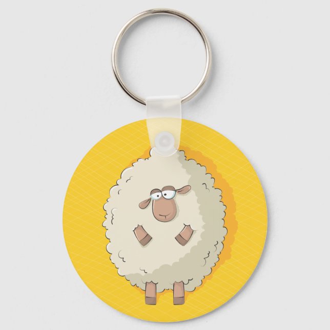 Illustration of a cute and funny giant sheep key ring (Front)