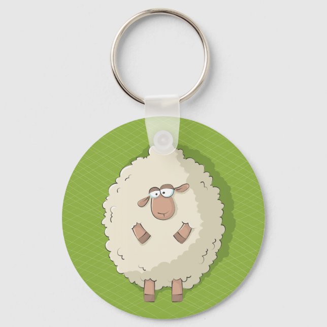 Illustration of a cute and funny giant sheep key ring (Front)