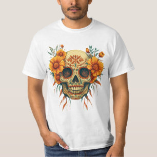 Illustration of a Day of the Dead Skull with Fire T-Shirt