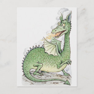 Illustration of a dragon spitting fire postcard