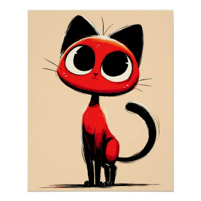 Illustration of a fantasy cat with large eyes poster (Front)