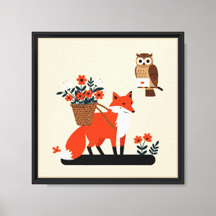 Illustration of a fox and an owl canvas print