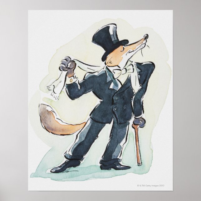Illustration of a fox dressed in suit and top poster (Front)