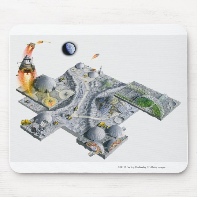Illustration of a futuristic base on the Moon Mouse Pad (Front)