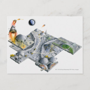 Illustration of a futuristic base on the Moon Postcard