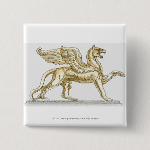 Illustration of a griffin statue 15 cm square badge