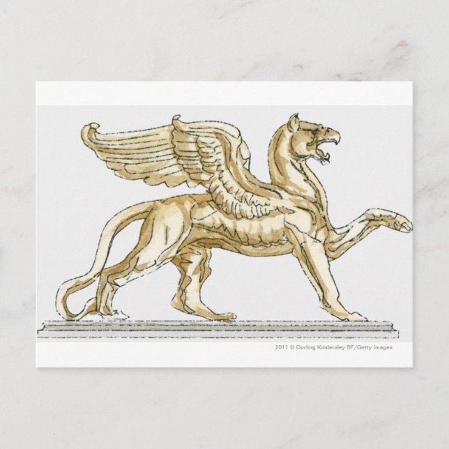 Illustration of a griffin statue postcard (Front)