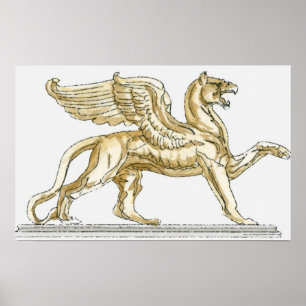 Illustration of a griffin statue poster