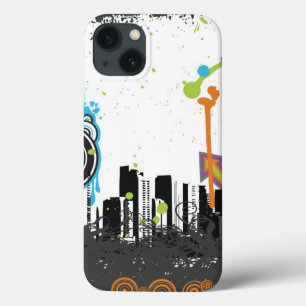 Illustration of a grungy cityscape iPhone 13 case