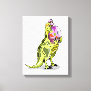 Illustration Of A Lambeosaurus Holding An Egg. Canvas Print