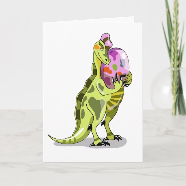 Illustration Of A Lambeosaurus Holding An Egg. Card (Front)