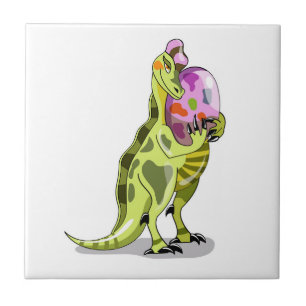 Illustration Of A Lambeosaurus Holding An Egg. Ceramic Tile