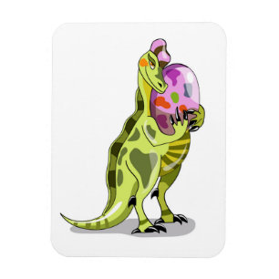 Illustration Of A Lambeosaurus Holding An Egg. Magnet