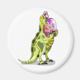 Illustration Of A Lambeosaurus Holding An Egg. Magnet