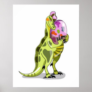 Illustration Of A Lambeosaurus Holding An Egg. Poster