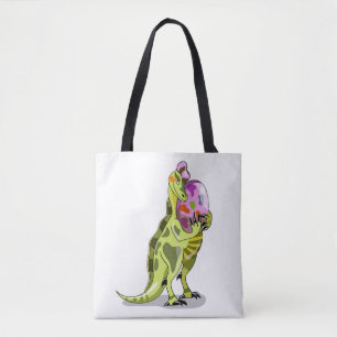 Illustration Of A Lambeosaurus Holding An Egg. Tote Bag